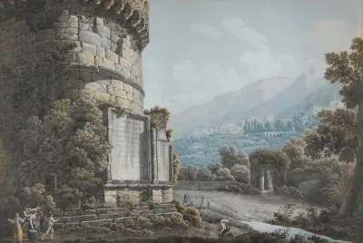 The Tomb Of Plautius Lucanus Near The Ponte Lucano av Abraham-Louis-Rodolphe Ducros