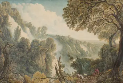 The Waterfalls at Tivoli av Abraham-Louis-Rodolphe Ducros