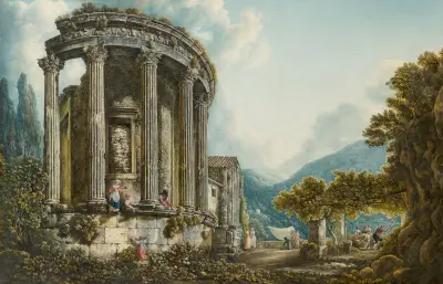 Tivoli, a view of the Temple of the Sibyl av Abraham-Louis-Rodolphe Ducros