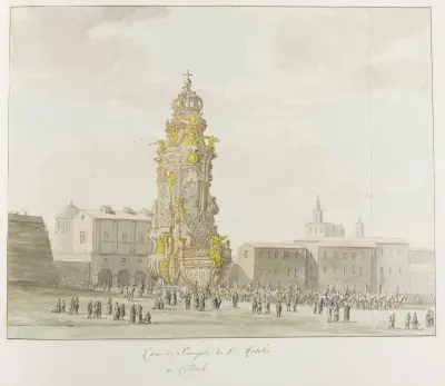 Triomfwagen voor Santa Rosalia av Abraham-Louis-Rodolphe Ducros
