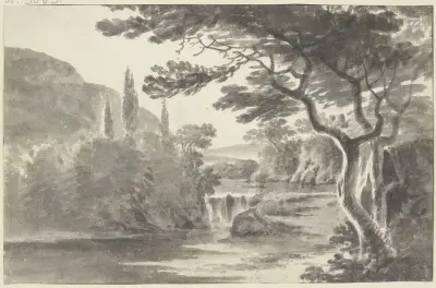 Waldlandschaft mit Wasserfall av Roelant Roghman