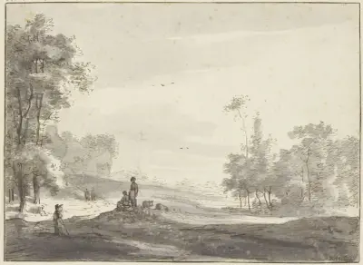Waldwiese, links einige Hirten av Roelant Roghman