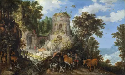 Landschaft mit der Flucht nach Ägypten von Roelant Savery