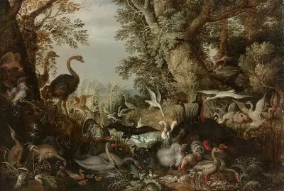 Vögel als Paar in einer Landschaft von Roelant Savery