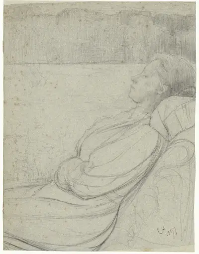 Henriëtte Roland Holst-van der Schalk, liggend in een stoel av Richard Nicolaüs Roland Holst