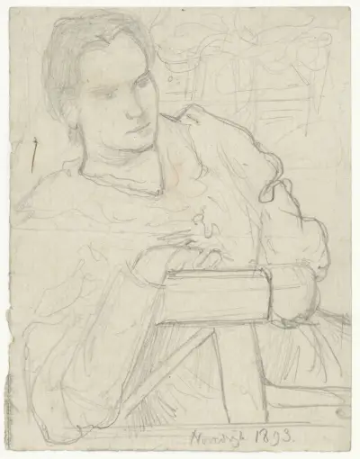 Henriëtte Roland Holst-van der Schalk sittande i en trädgård av Richard Nicolaüs Roland Holst