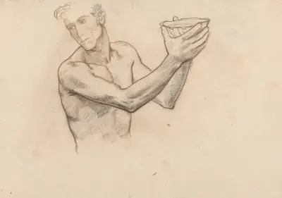 Manlig nakenstudie med skål, halvfigur av Richard Nicolaüs Roland Holst
