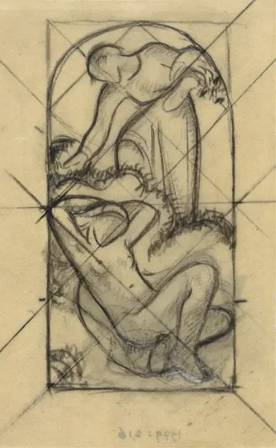 Ontwerp met geklede en naakte vrouw av Richard Nicolaüs Roland Holst
