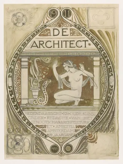 Ontwerp voor de omslag van De Architect av Richard Nicolaüs Roland Holst