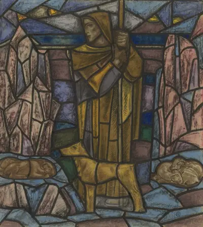 Ontwerp voor raam in het Nederlands Paviljoen op de tentoonstelling Arts Décoratifs te Parijs, 1925, 1925 – nr 5 av Richard Nicolaüs Roland Holst