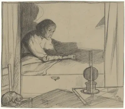 Kvinna från Hogerhuis, sittande i säng (andra utkastet) av Richard Nicolaüs Roland Holst