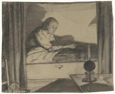 Kvinna från Hogerhuis, sittande i säng (första utkast) av Richard Nicolaüs Roland Holst