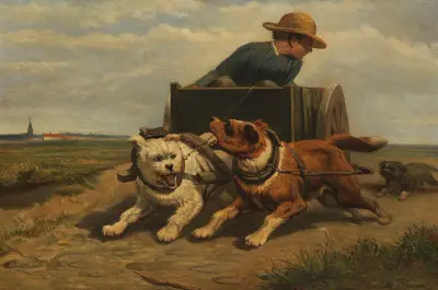 Boy with a dog cart, Henriëtte Ronner-Knip