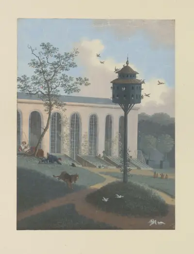 Broeikassen en duiventil op de bloemisterij van A.C.en H.van Eeden av Henriëtte Ronner-Knip
