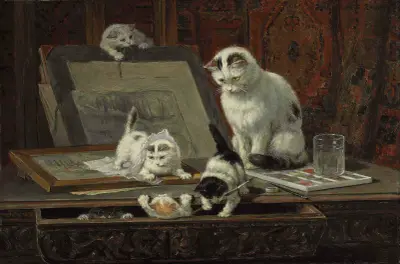 The Kitten’s Art Lesson av Henriëtte Ronner-Knip