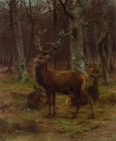 Hirsch und Hindinnen im Wald, Herbst von Rosa Bonheur