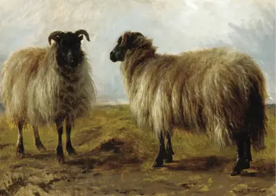 Two Rams In A Landscape av Rosa Bonheur