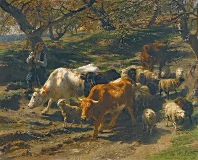 Ein Hirt mit seiner Herde von Rosa Bonheur