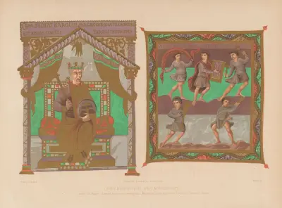 Karl den skallige, David och de fyra följeslagarna. Miniatyrer ur en tidebok för Karl den skallige av Joseph Rose Lemercier