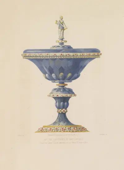 Lapis Lazuli-skål monterad i emaljerat guld med rubiner av Joseph Rose Lemercier