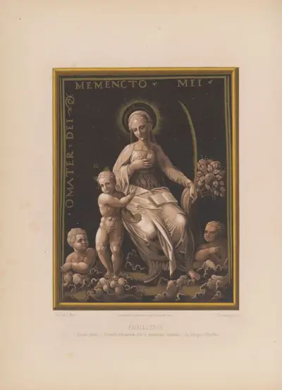 Målad emalj, grisaille med förgyllda detaljer och tonade inkarnat, Jungfrun och Barnet av Joseph Rose Lemercier