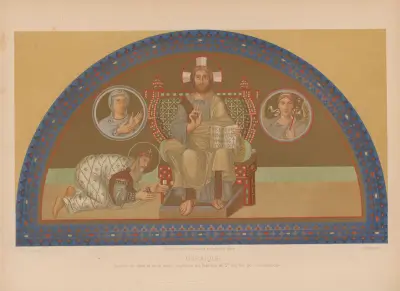 Bild ovanför den kejserliga porten i narthex i Hagia Sofia, Konstantinopel av Joseph Rose Lemercier
