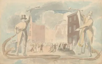 Brand vid 7th och Sanson streets i Philadelphia av John Rubens Smith