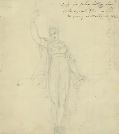 Design för Columbia i stället för originalfiguren i transparensen vid Washington Hall av John Rubens Smith