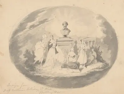 Design for drop curtain – Holliday St. Theatre, Balto. av John Rubens Smith