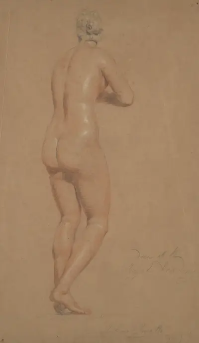Kvinnlig nakenstudie, helfigur, sedd bakifrån av John Rubens Smith