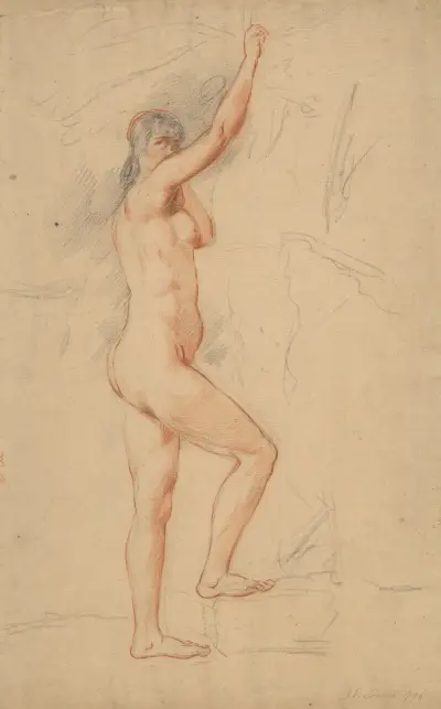 Female nude, right arm upraised av John Rubens Smith