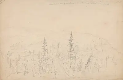 From off the park back of the stables at Mountain House, lake on the left av John Rubens Smith