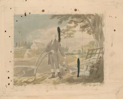 George Washington vid plogen, med Mount Vernon i bakgrunden av John Rubens Smith
