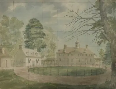 Mount Vernon with outbuildings shown from the far side of the driveway av John Rubens Smith
