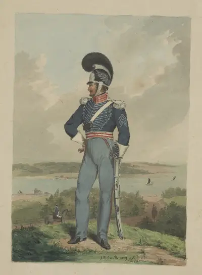 Soldat från First City Troop, Philadelphia, i uniform och hjälm med fjäderbuske av John Rubens Smith