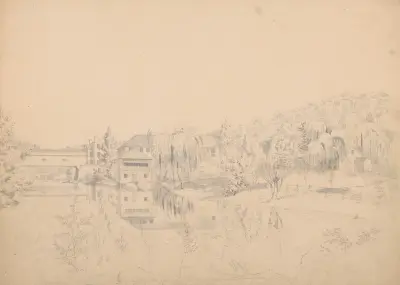 Söderifrån vy av fabrikerna vid Rockland på Brandywine av John Rubens Smith