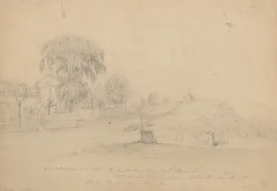 View at Mill River Connecticut, the great willow tree between Captn Sturgis and a little of the river av John Rubens Smith