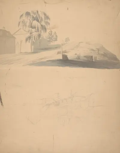 Vy vid Mill River i Connecticut, den stora pilen mellan kapten Sturgis och en bit av floden och motsatta stranden av John Rubens Smith