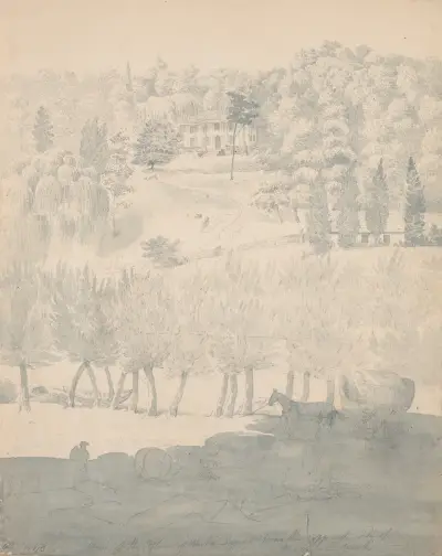 Utsikt över Victor DuPonts hus från andra sidan Brandywine Creek av John Rubens Smith