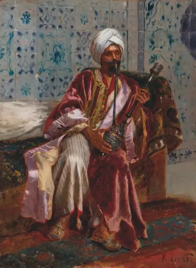 Araber, eine Nargileh rauchend von Rudolf Ernst