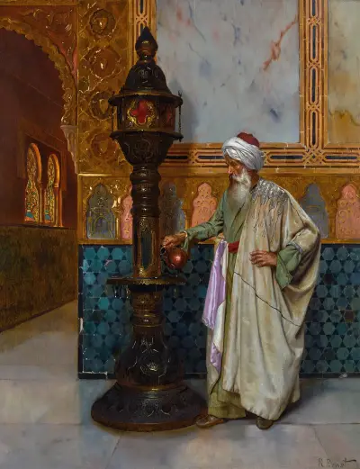 Tending The Lamp av Rudolf Ernst