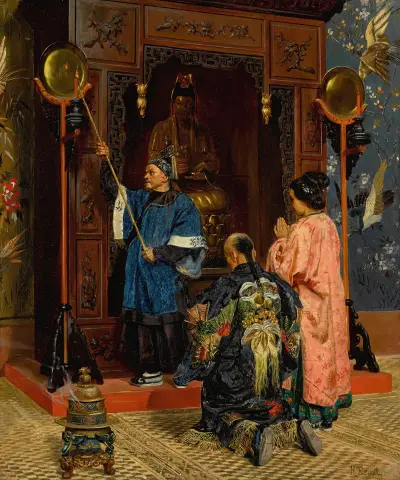Worshippers At A Buddhist Shrine av Rudolf Ernst