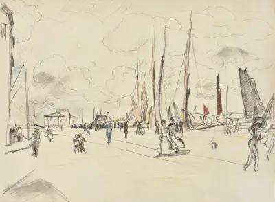Harbour with Sailing Boat av Rudolf Grossmann