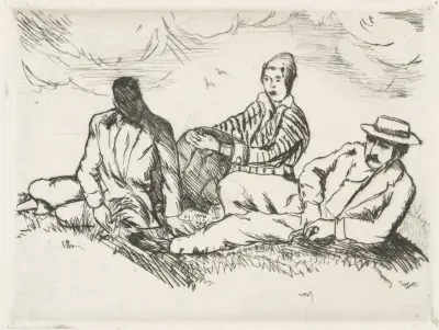 Im Freien (Robert Walser mit Frau und einem Bekannten) av Rudolf Grossmann