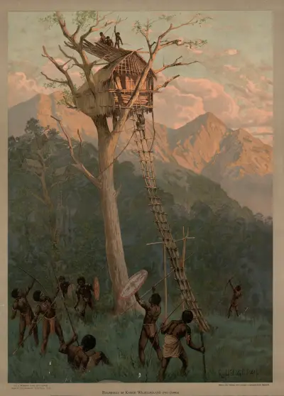 Kolonialbilder, Neue Folge – Baumhaus im Kaiser Wilhelmsland (Neu-Guinea) av Rudolf Hellgrewe