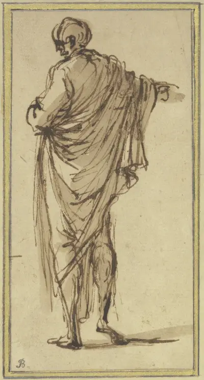 Ein von hinten gesehener Mann, der nach rechts zeigt von Salvator Rosa
