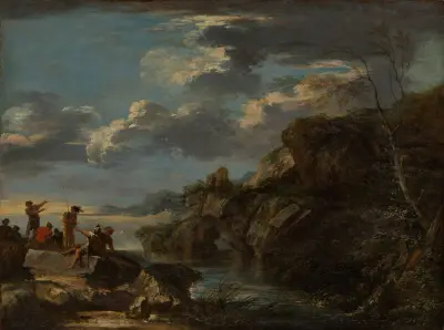 Räuber an einer felsigen Küste von Salvator Rosa