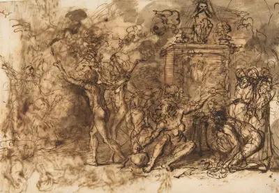 Figuren um einen Baum versammelt von Salvator Rosa