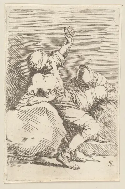 Man, Pointing Upward, and Soldier in Repose av Salvator Rosa