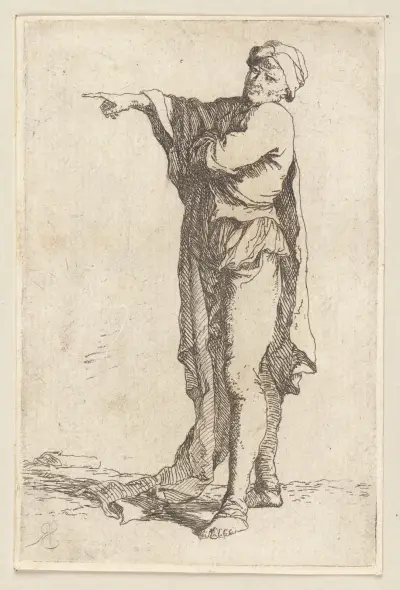 Man, Standing, His Arm Pointing Horizontally av Salvator Rosa